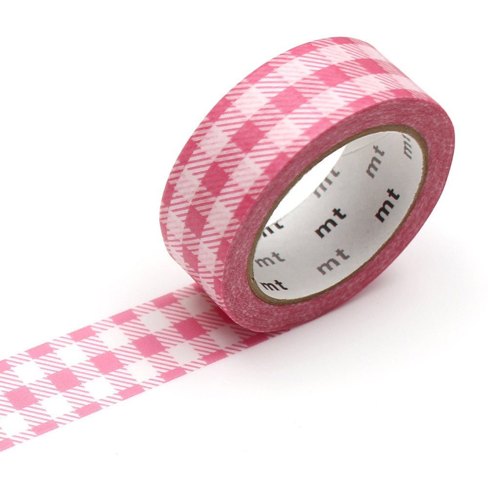 MT Masking Tape - Stripe Checkered Pink 15mm x 7m - 24Papershop