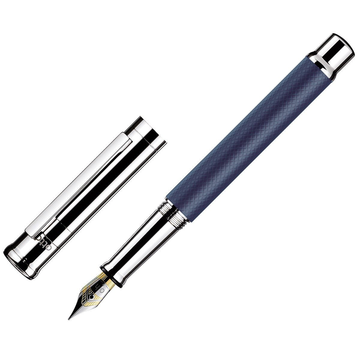 Otto Hutt Fountain Pen Design 04 - Checked Guilloche Frosted Blue Platin - 24Papershop