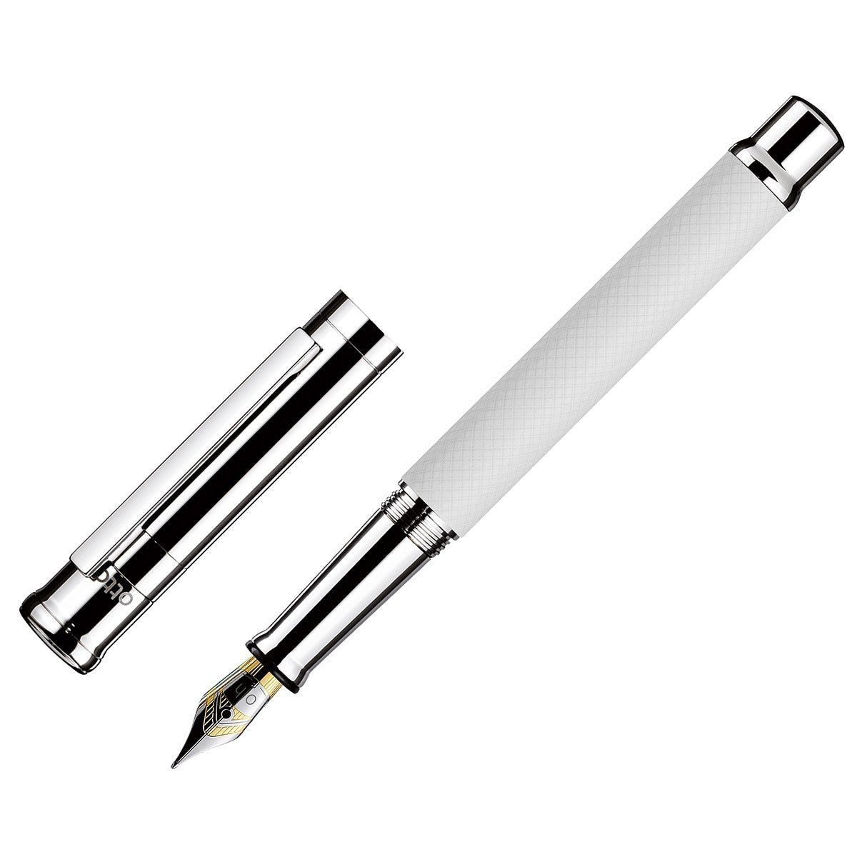 Otto Hutt Fountain Pen Design 04 - Checked Guilloche Frosted White Platin - 24Papershop