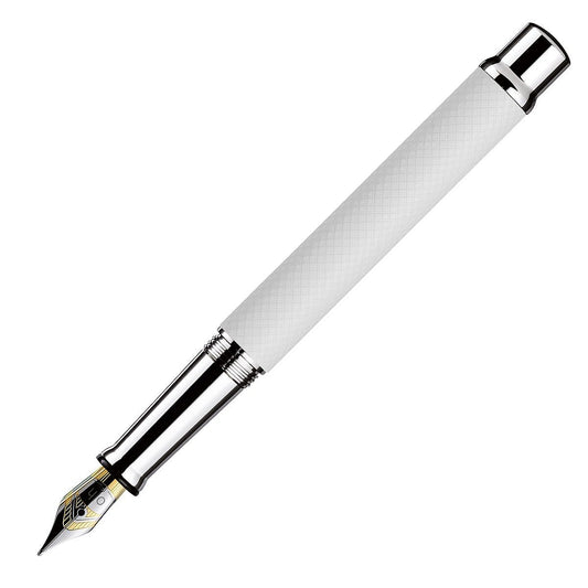 Otto Hutt Fountain Pen Design 04 - Checked Guilloche Frosted White Platin - 24Papershop