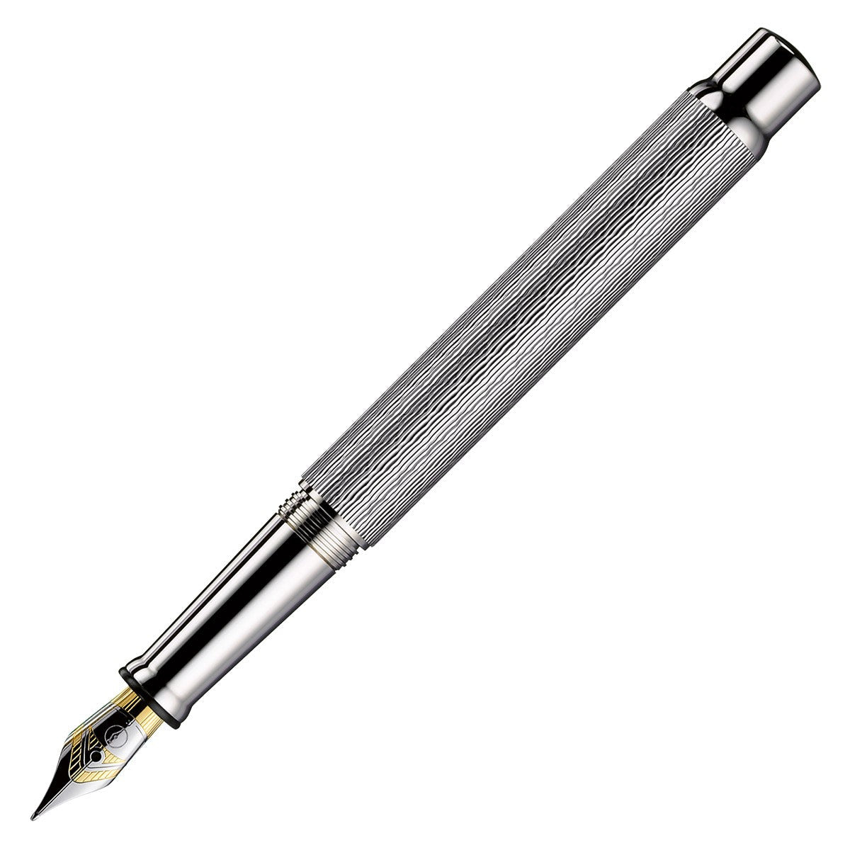 Otto Hutt Fountain Pen Design 04 - Princess Cut - Guilloche Silver Platin - 24Papershop