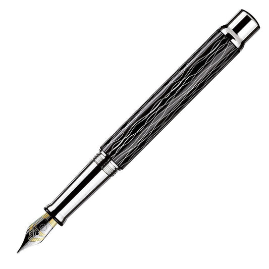 Otto Hutt Fountain Pen Design 04 - Wave Guilloche Black Platin - 24Papershop