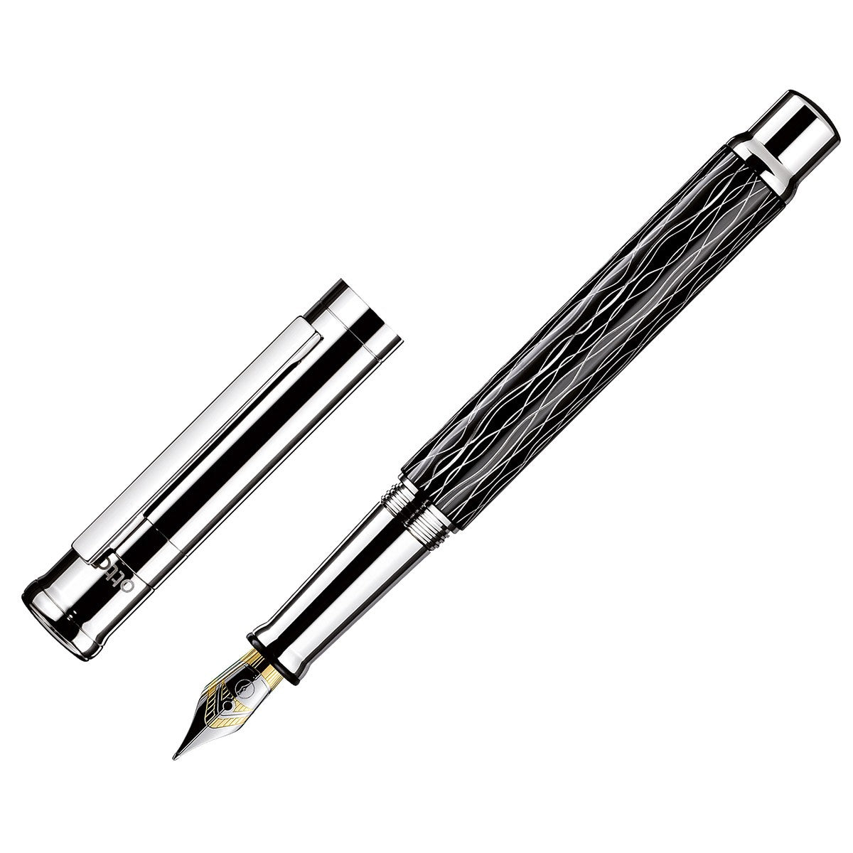 Otto Hutt Fountain Pen Design 04 - Wave Guilloche Black Platin - 24Papershop