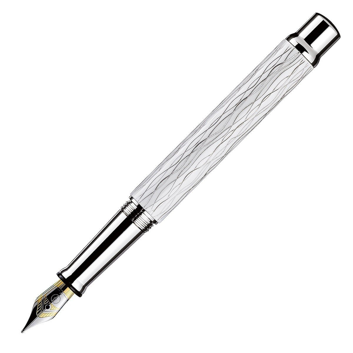 Otto Hutt Fountain Pen Design 04 - Wave Guilloche White Platin - 24Papershop