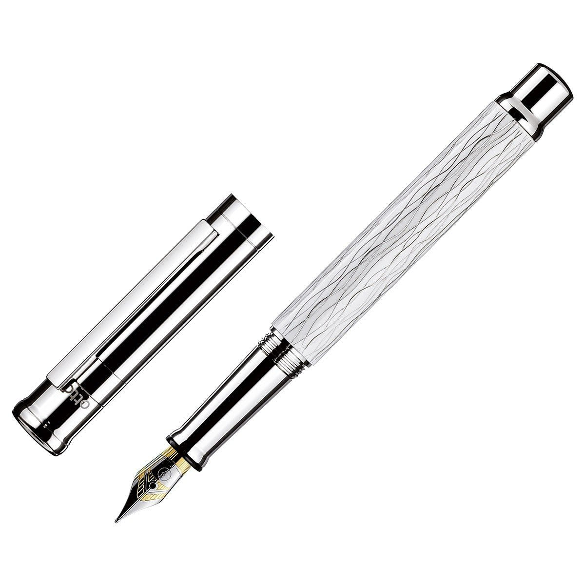 Otto Hutt Fountain Pen Design 04 - Wave Guilloche White Platin - 24Papershop