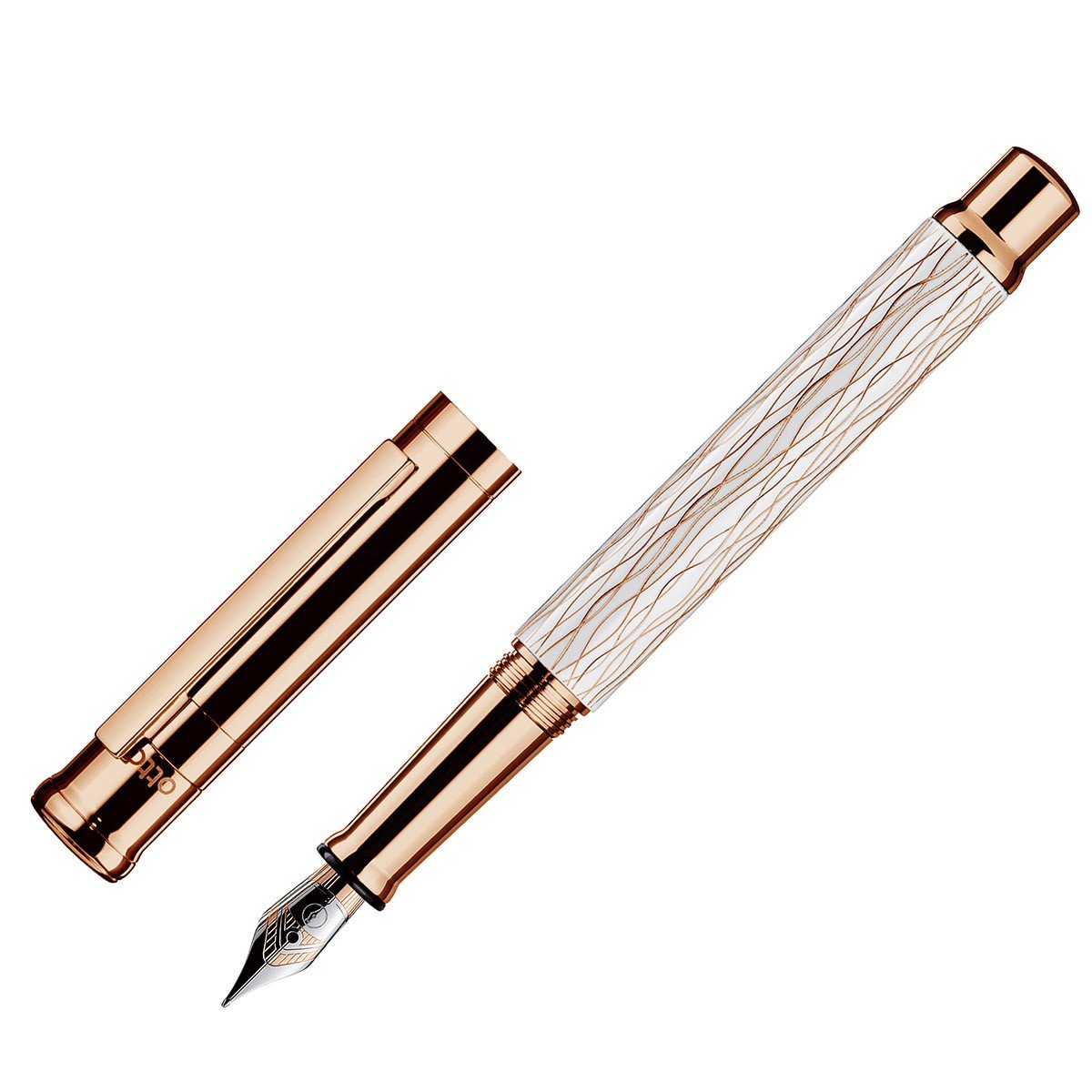 Otto Hutt Fountain Pen Design 04 - Wave Guilloche White Rosegold - 24Papershop