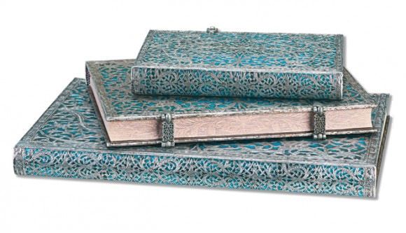 Paperblanks Silver Filigree Maya Blue Grande - Ongelinieerd - 24Papershop