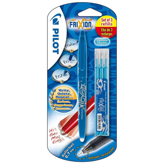 Pilot Frixion Ball Pen + 0,7mm 3 Set Blister - Lichtblauw - 24Papershop