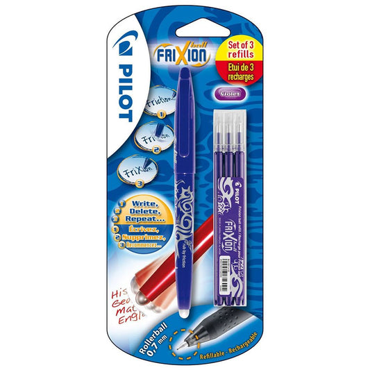 Pilot Frixion Ball Pen + 0,7mm 3 Set Blister - Paars - 24Papershop