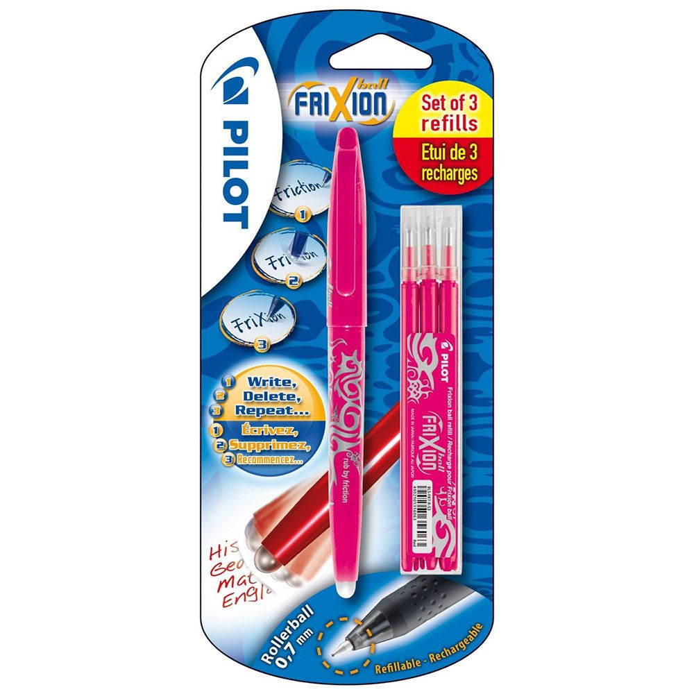 Pilot Frixion Ball Pen + 0,7mm 3 Set Blister - Roze - 24Papershop