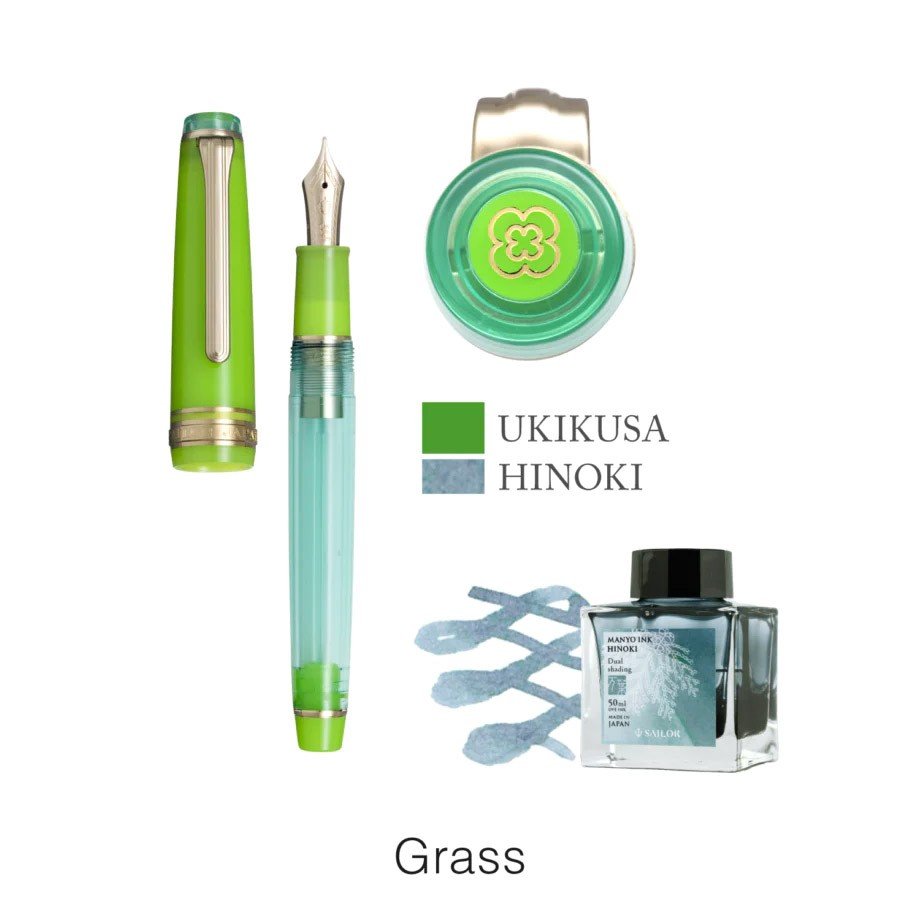 Sailor Fountain Pen Pro Gear Slim Manyo GT Set - Grass Fine - 24Papershop