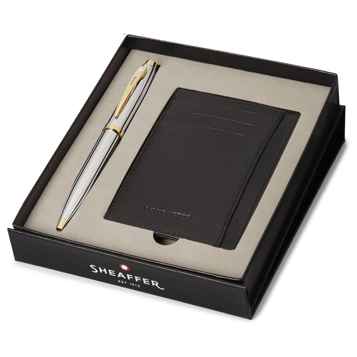 Sheaffer Giftset Balpen 300 Bright Chrome Gold en Creditcardhouder - 24Papershop