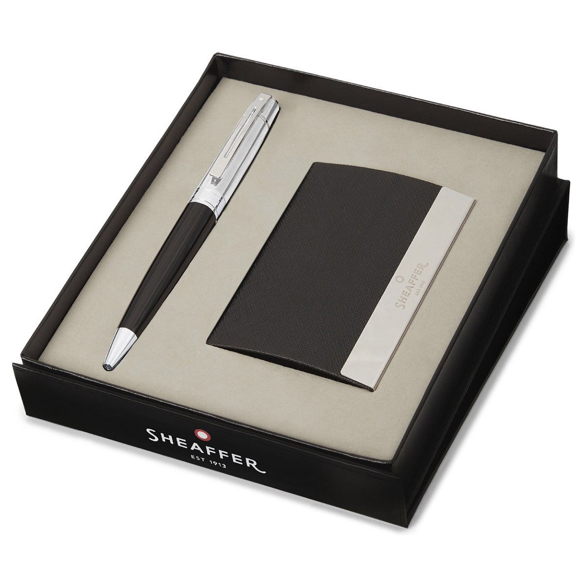 Sheaffer Giftset Balpen 300 Gloss Black en Visitekaarthouder - 24Papershop