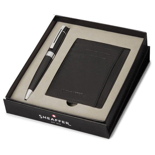 Sheaffer Giftset Balpen 300 Glossy Black en Creditcardhouder - 24Papershop