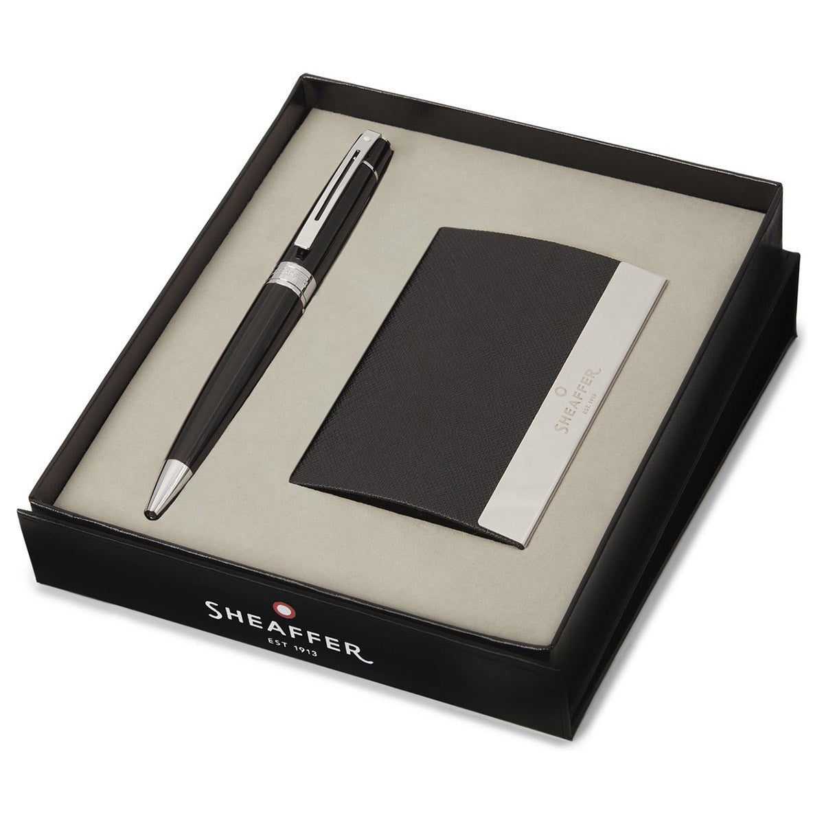 Sheaffer Giftset Balpen 300 Glossy Black en Visitekaarthouder - 24Papershop