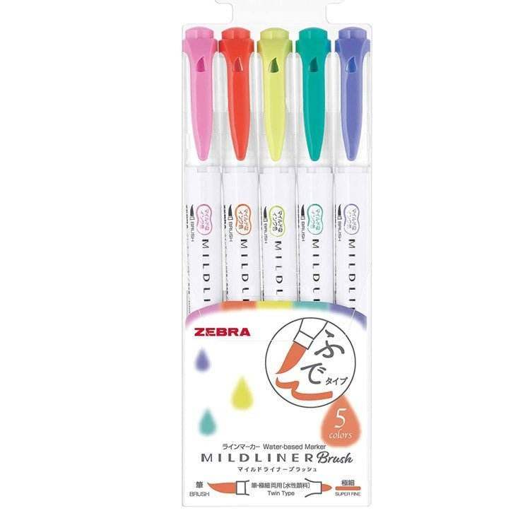 Zebra Mildliner Twin Brush Bright Colors - Set van 5 - 24Papershop