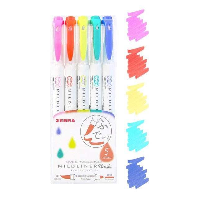 Zebra Mildliner Twin Brush Bright Colors - Set van 5 - 24Papershop