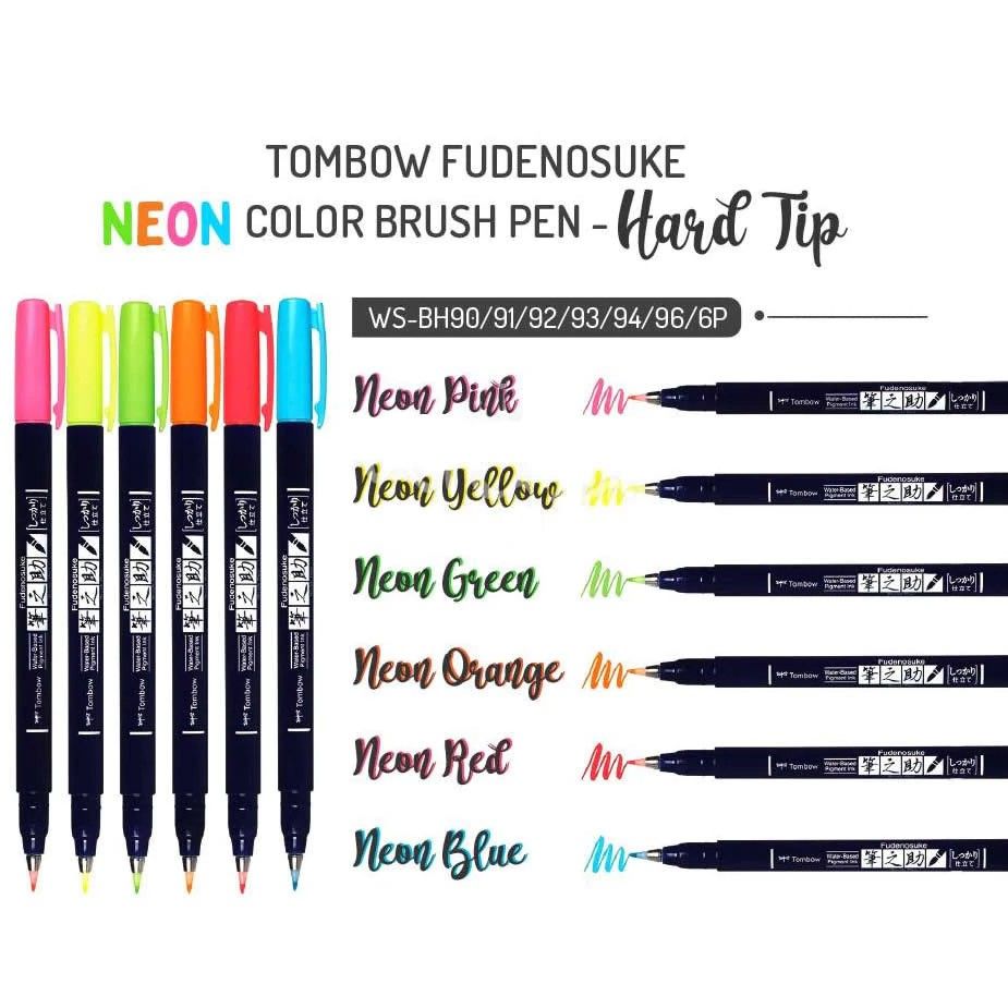 Tombow Fudenosuke Neon Brush Pens Set of 6